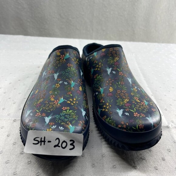 Western Chief Clog Shoes Women 10 Navy Blue Hummingbirds Waterproof Flat Slip On - Picture 10 of 10